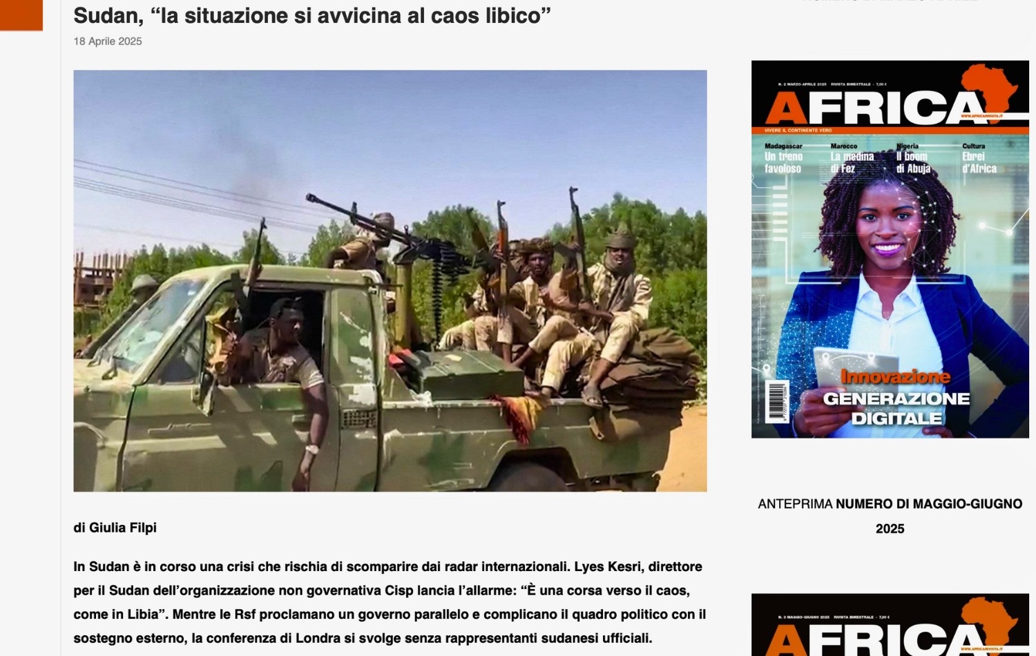Sudan, “la situazione si avvicina al caos libico” Imagen 1